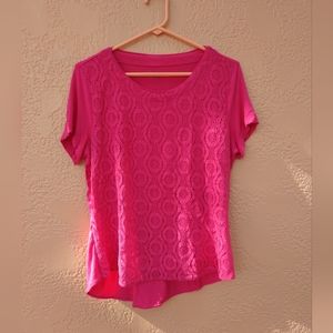 Pink Croft&Barrow Short Sleeves Blouse Medium Size Round Neck with Lace Front